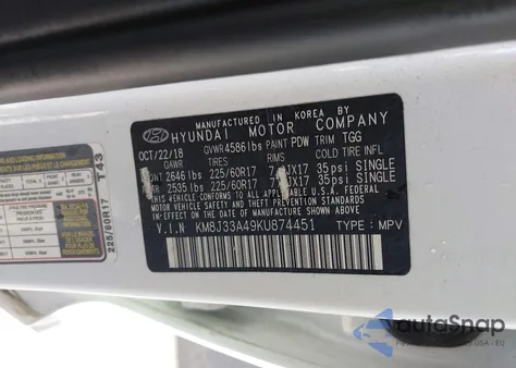 2019 Hyundai Tucson Value z USA, uszkodzony, nr VIN KM8J33A49KU874451